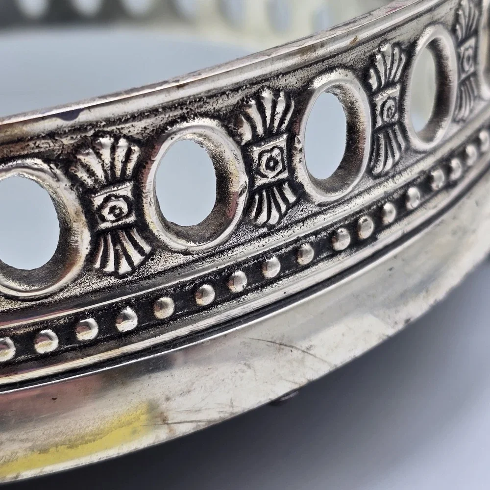 Vintage Victorian  Silverplated Mirrored Tray Ornate Heavy 12‎ 